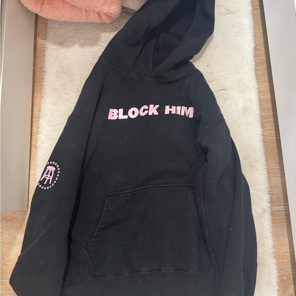Gildan Black Hoodie with Pink Text